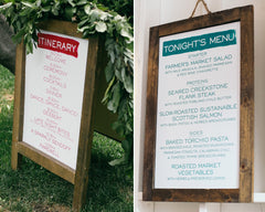Fresh & Colorful Lombardi House Wedding Itinerary Sign & Dinner Menu